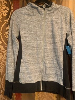 Reebok Heather Gray and Black Zip-Up Hoodie